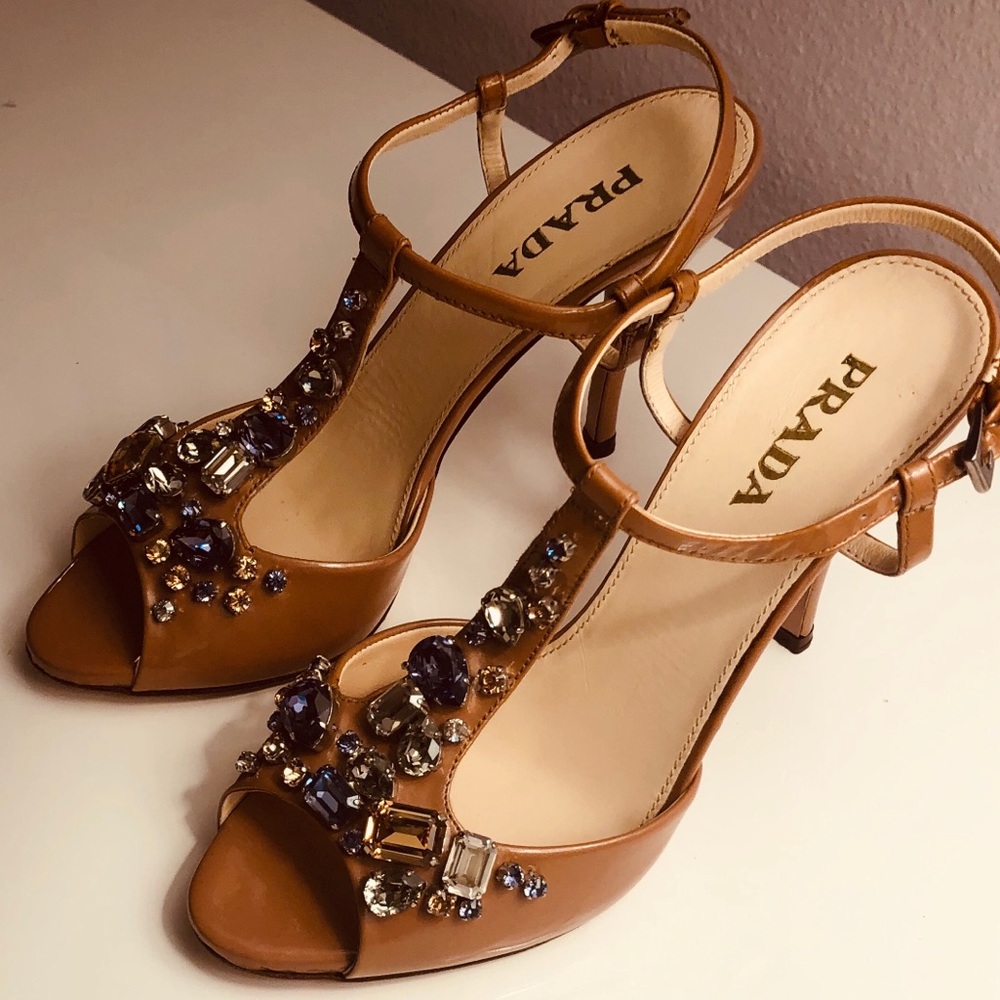 Prada 37.5 Patent-leather sling back high heel